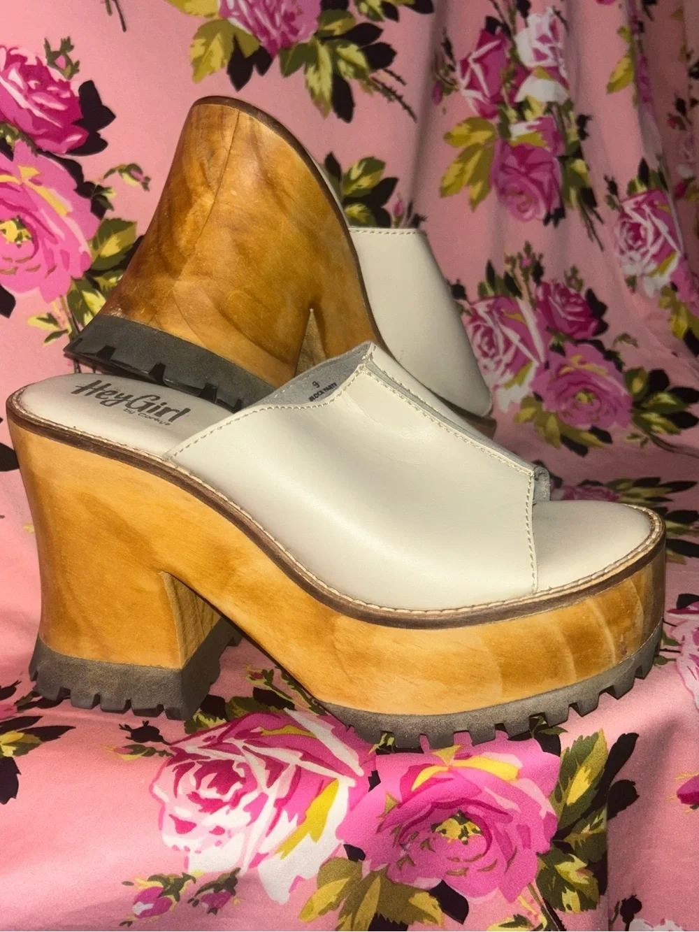 NOS Vintage Y2K Platform Chunky Wooden shoes chunky heel Sandal festival rave 9